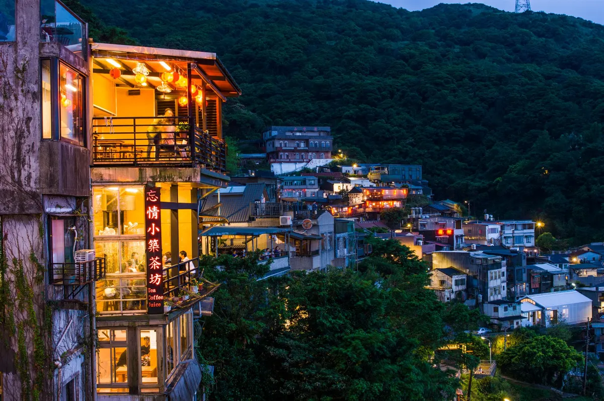 Red lanterns glowing over the lanes of Jiufen near Keelung