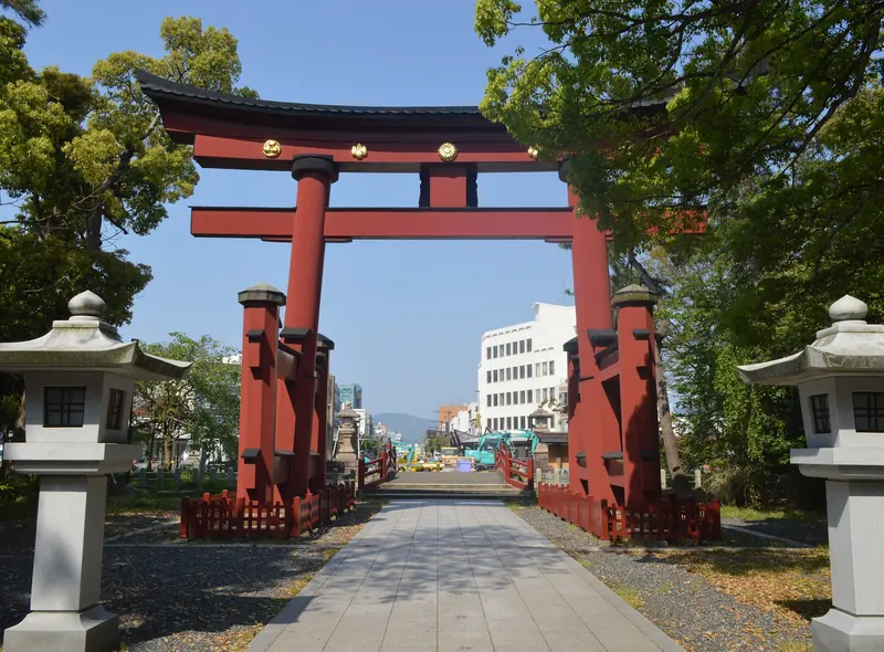 The great vermilion torii gate of Kehi Jingu shrine in Tsuruga
