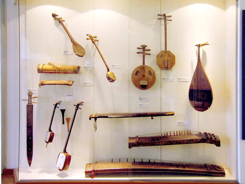 Ainu traditional instruments and artefacts on museum display