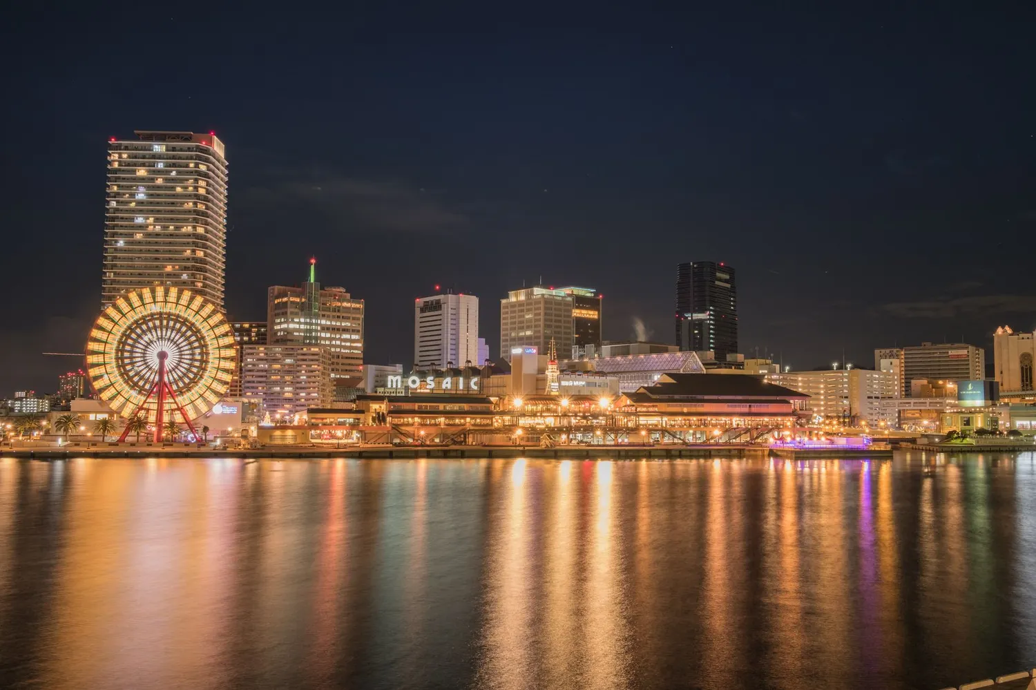 The Kobe waterfront lit at night