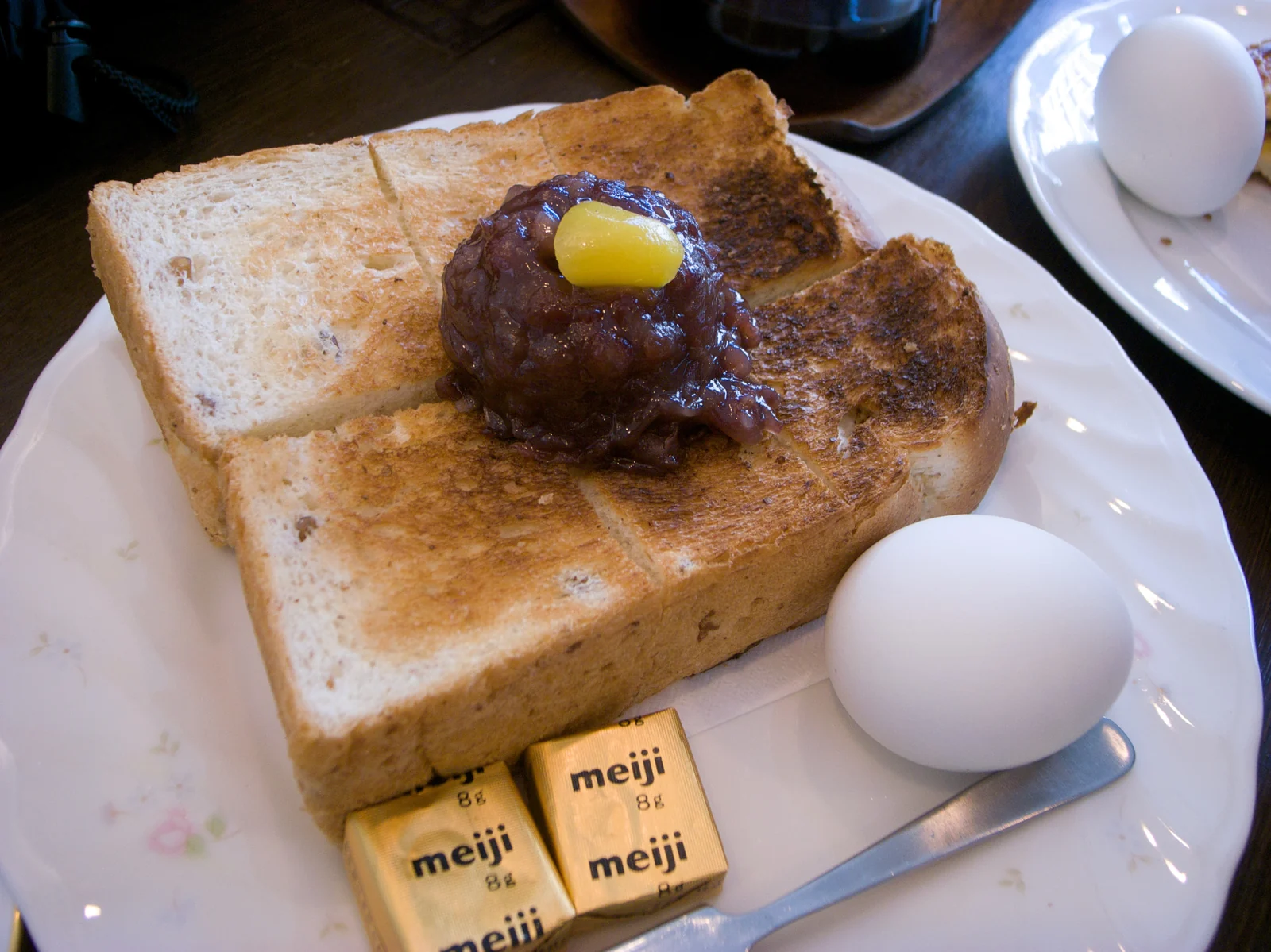 Ogura toast with sweet red-bean paste and coffee