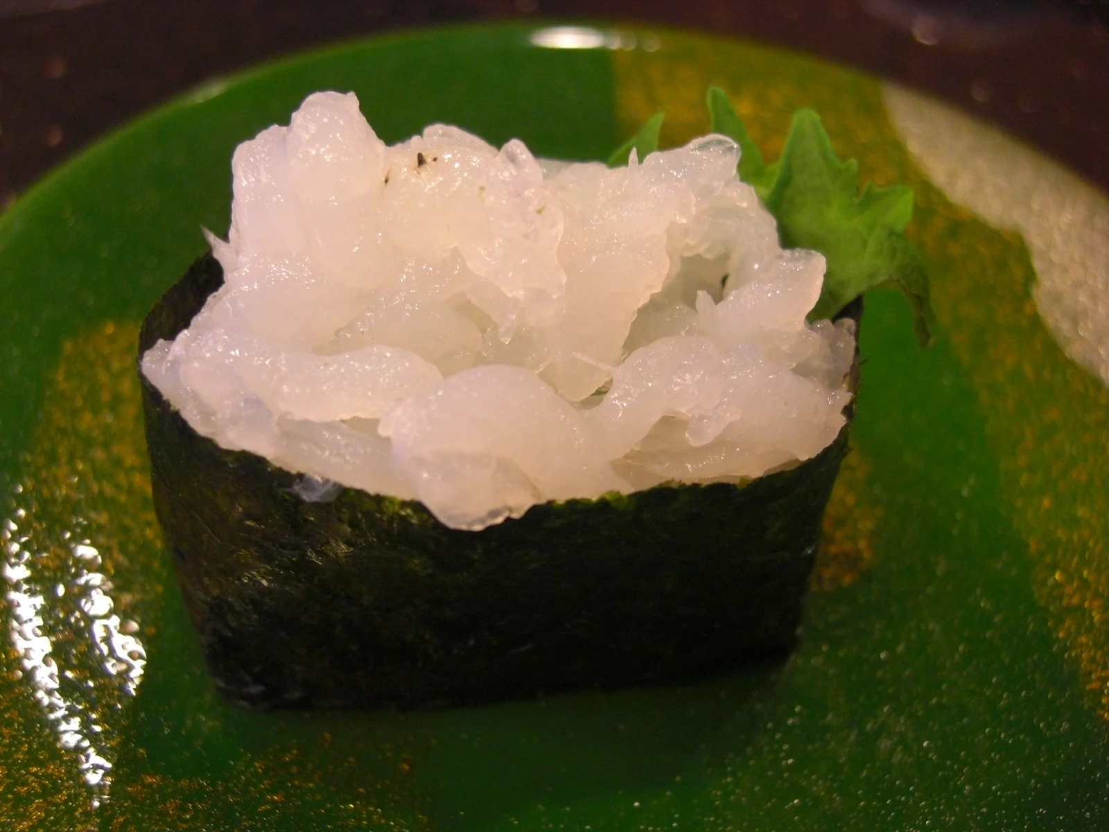 White-shrimp gunkan sushi: Toyama Bay's pale shiro-ebi, raw, on rice