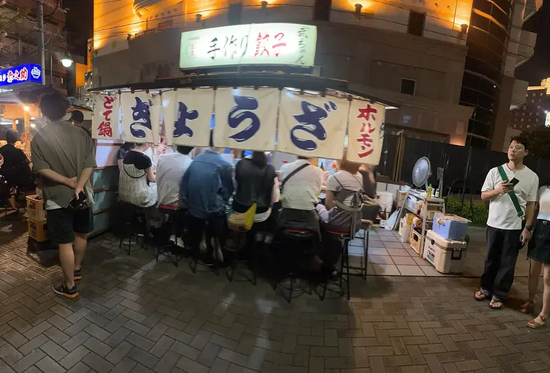 Yatai food stalls lit at night in Hakata, Fukuoka