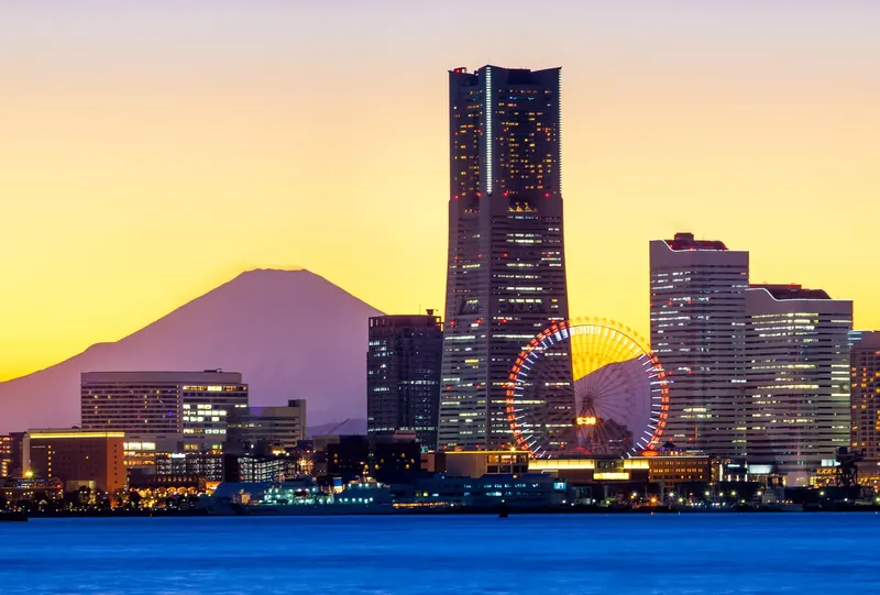 The Minato Mirai skyline of Yokohama from above