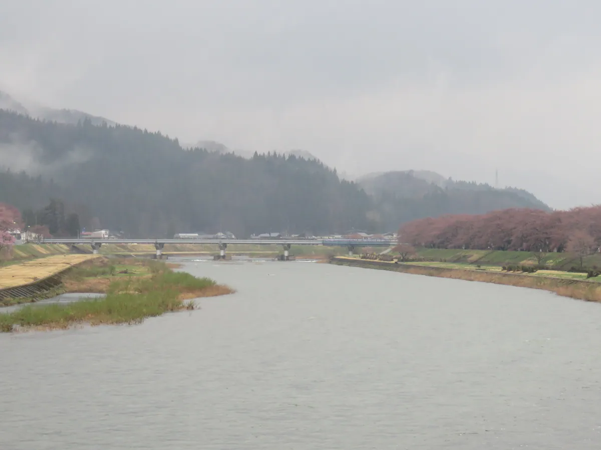 Hinokinai River in Kakunodate, seen from Yokomachi Bridge, April 2023 03