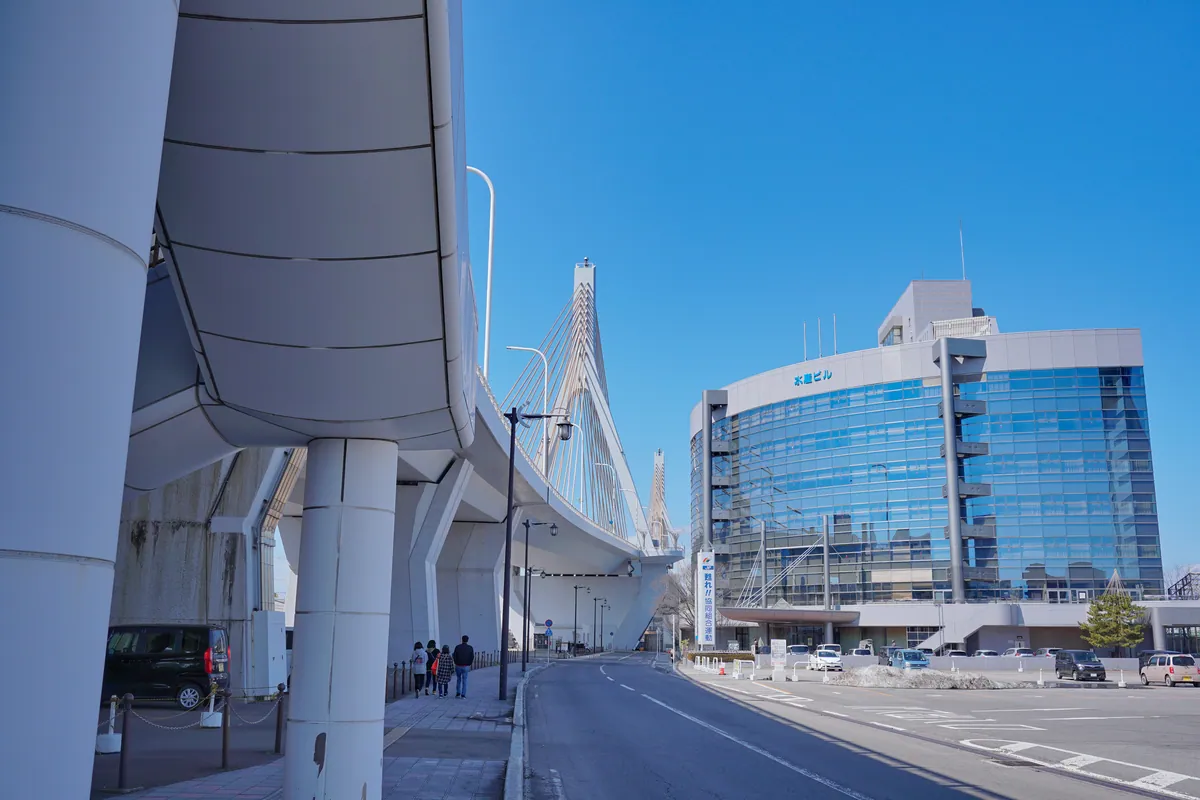 Aomori Bay Bridge and Suisan Building