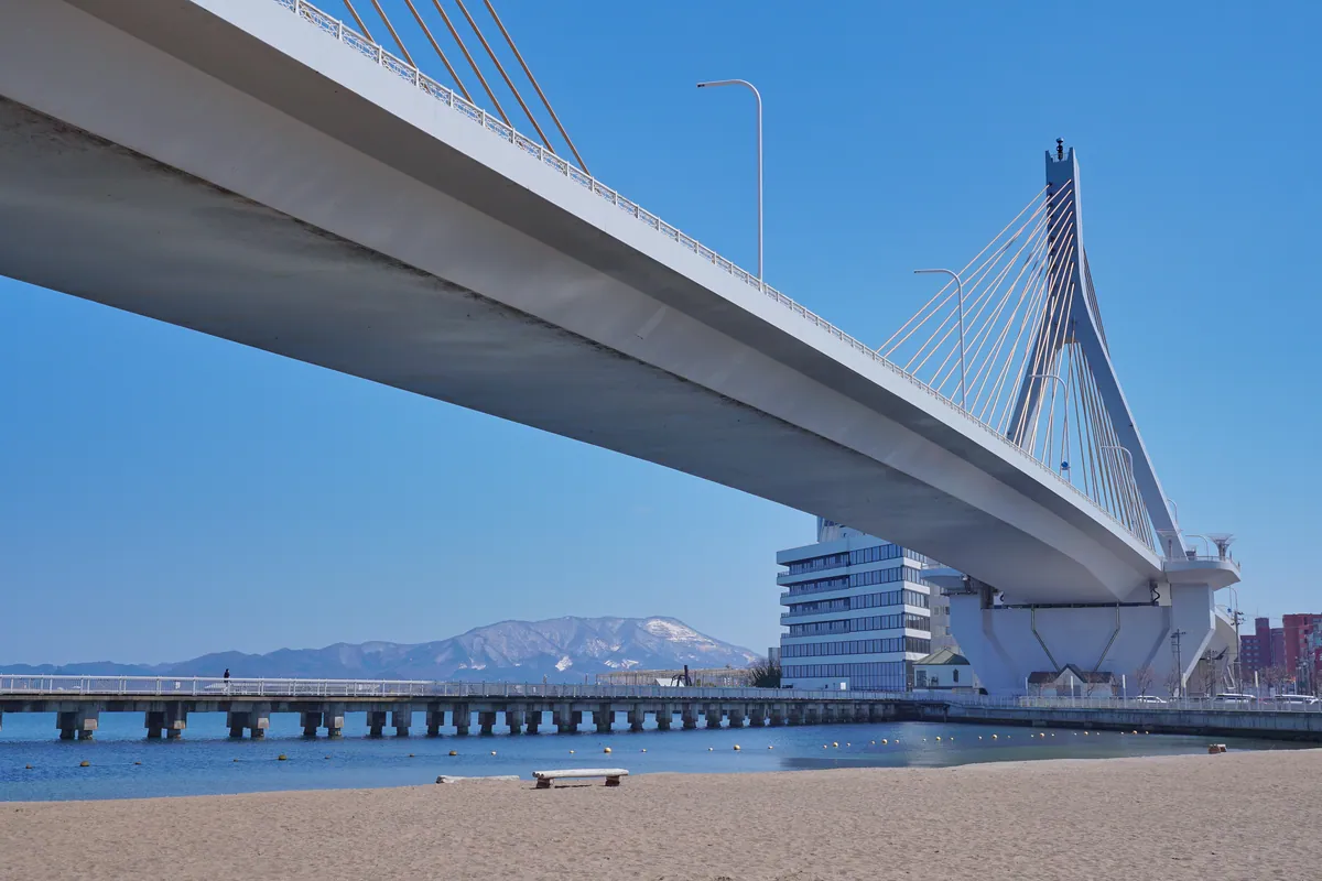 Aomori Bay Bridge and sand beach