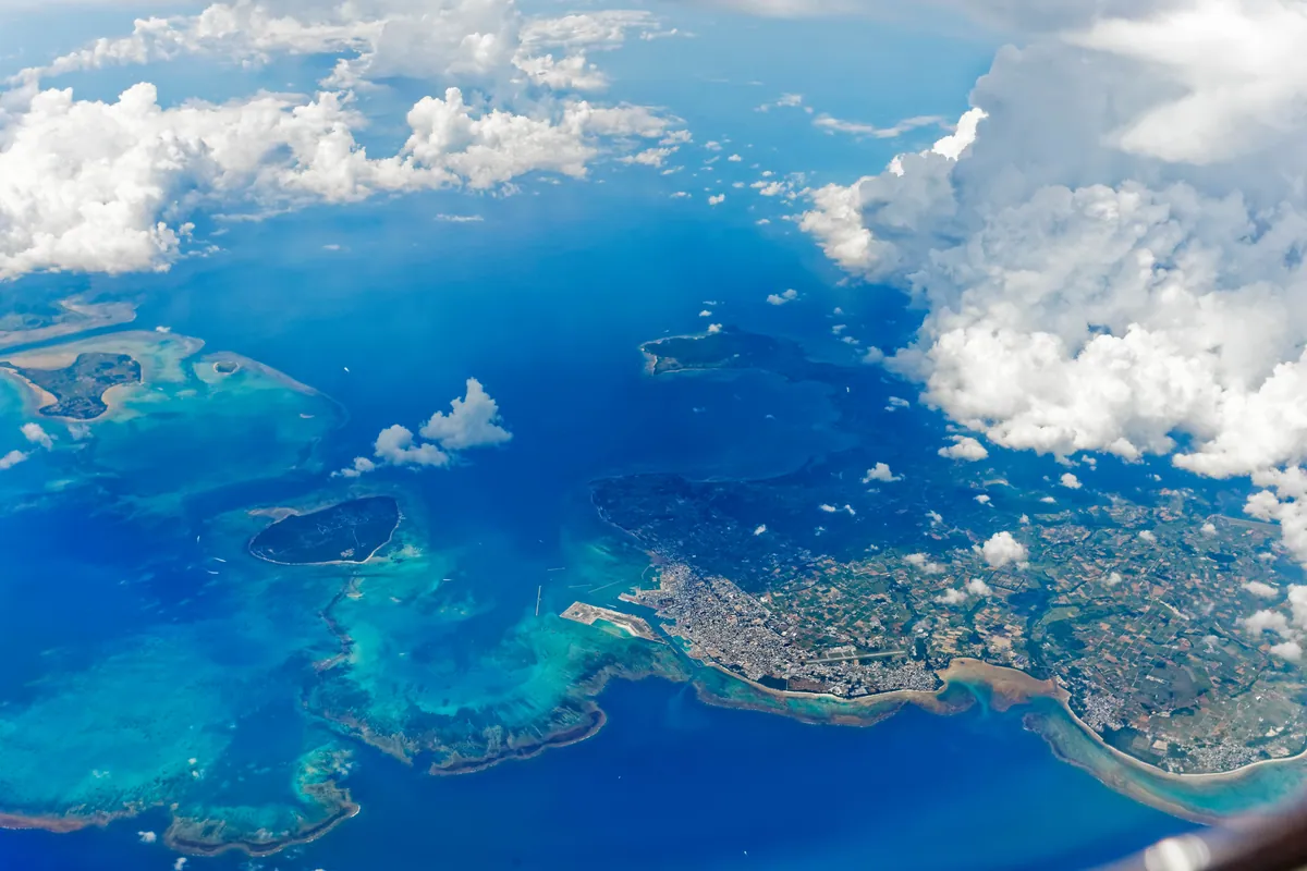 Aerial view of Ishigaki island Taketomi and Kohama 2014