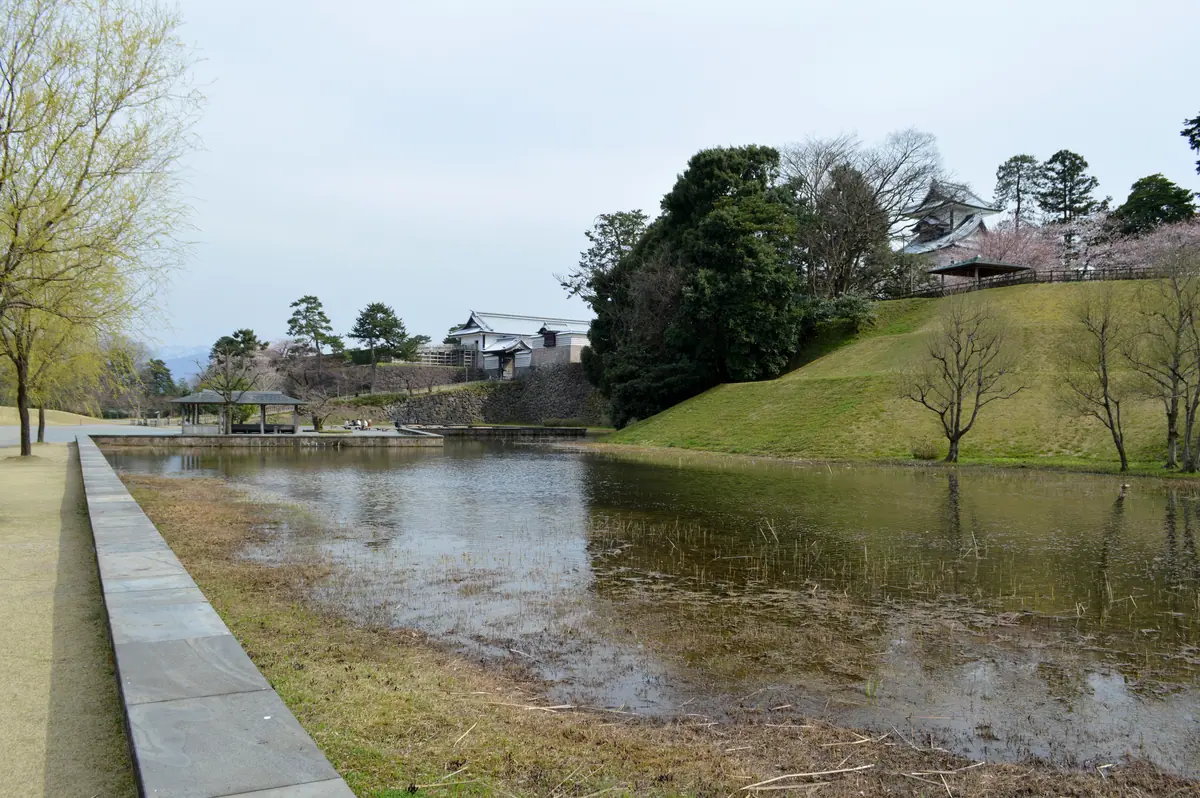View of Shissei-en towards the main gate of Kanazawa Castle, Kanazawa, 2016