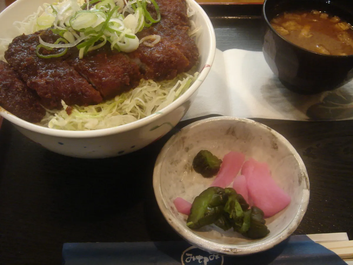 Miso katsu, tsukemono and miso soup by shibainu in Nagoya