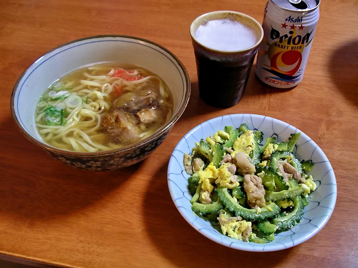 Okinawa soba and goya chanpuru