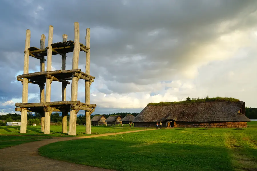 Reconstructed Jomon-era buildings at the Sannai-Maruyama site