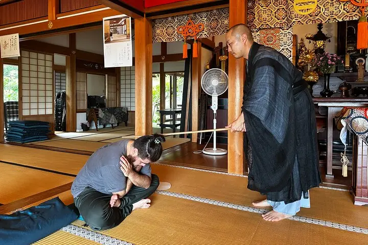 Mindfulness practice during zazen at a historic temple in Shizuoka
